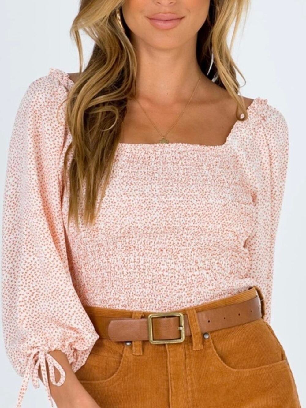 NWT Princess Polly Jamil Floral Smocked Crop Top Blouse Cream Size 6